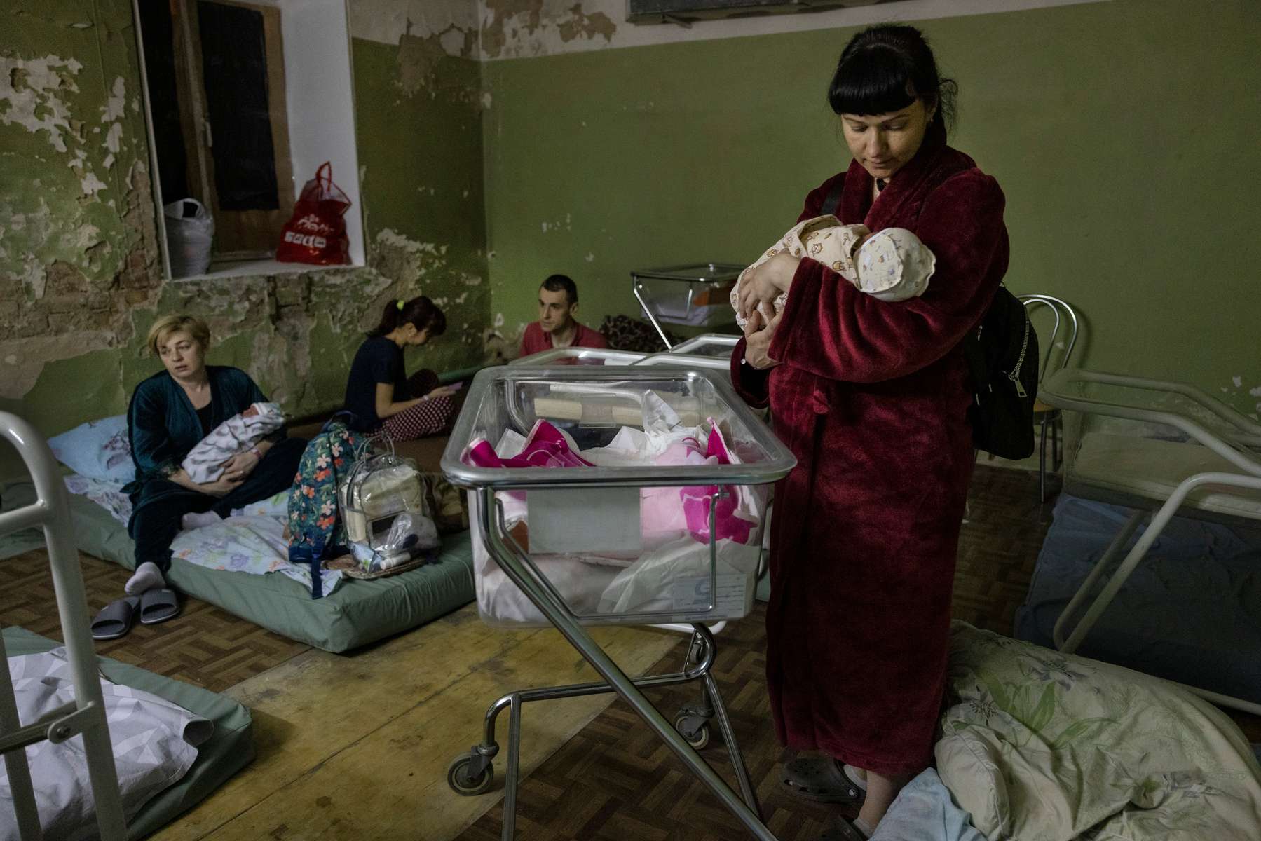 KYIV: Mothers are seen with their newborn babies in the shelter at the Kyiv maternity hospital Number #5. The hospital has set up everything in the shelter including the delivery room. Photo Paula Bronstein for The Times
