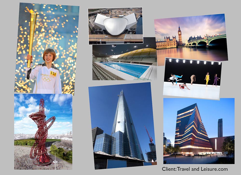 Client: Travel and Leisure.comProject: Locate images of architectural projects being built for the London Summer Olympics for use in a T&L.com video. 
