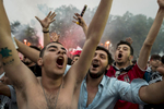 Besiktas supporters celebrate the Turkish Super League title after the last match of the season against Osmanlispor, near the Vodafone Park stadium in Istanbul, Turkey, Saturday, June 3, 2017.