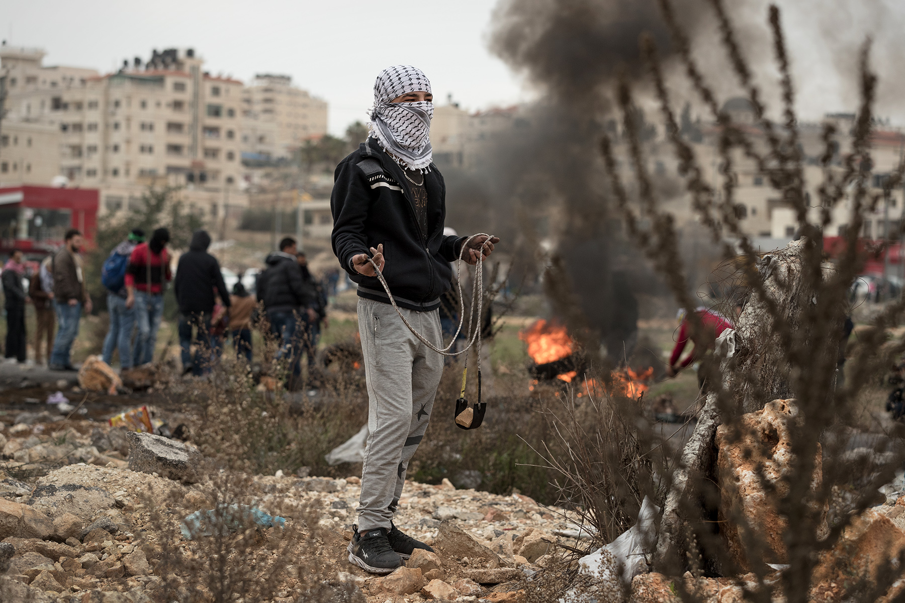 West Bank, December 2017 - Young Palestinians clash with Israeli soldiers following US president Donald Trump statement on Jerusalem status.