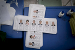 Ballot papers with the pictures of the six candidates for the presidential election lay in a school of Yalova during the elections day on June 24, 2018