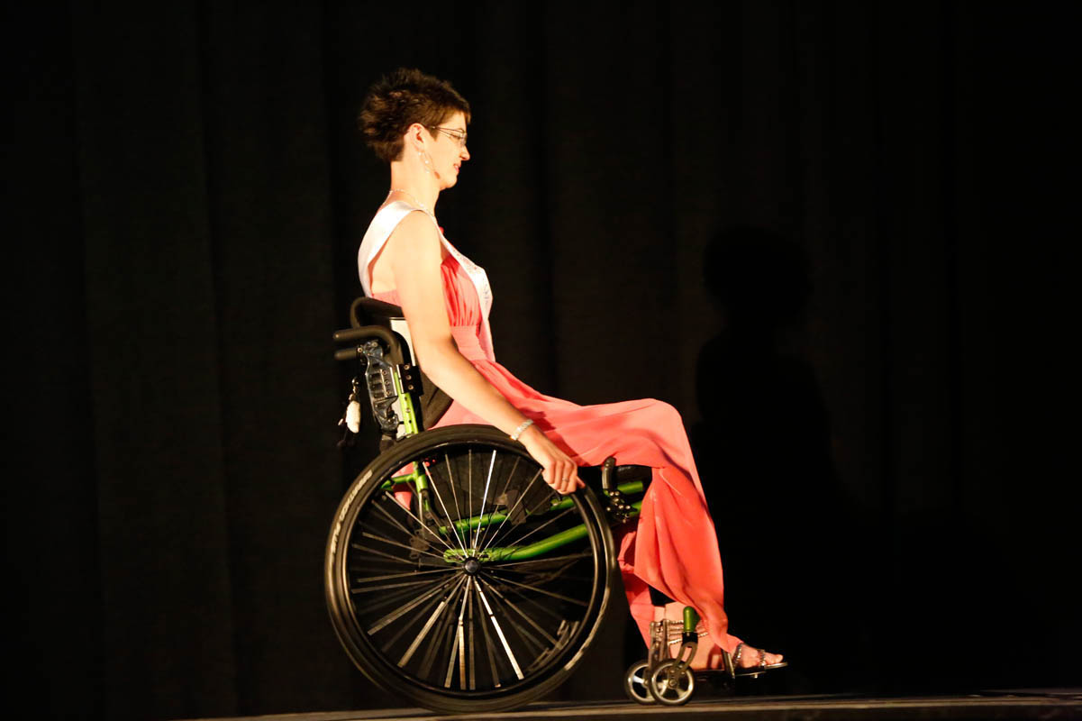 Samantha Schroth, Ms. Wheelchair Wisconsin 2014, wheels across the stage after being introduced.