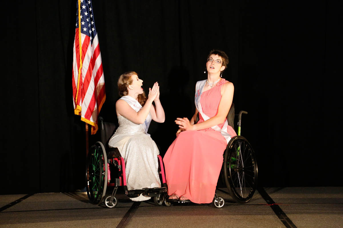 Stephanie Woodward and Samantha Schroth react to the announcement that Schroth has just won Ms. Wheelchair America 2015.