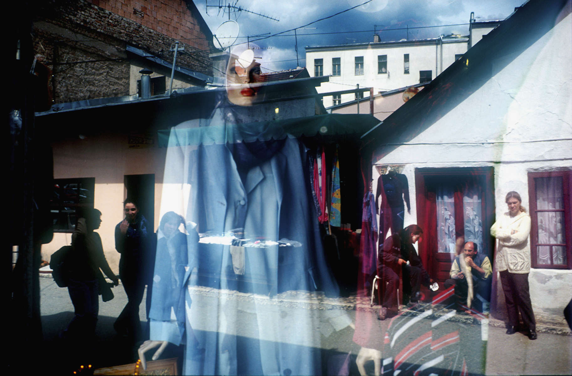 A scarved mannequin in bacarsija, the old town area of Sarajevo, is a reflection of the increased interest in Islam among many Bosnian Muslims after the war. April 2002.