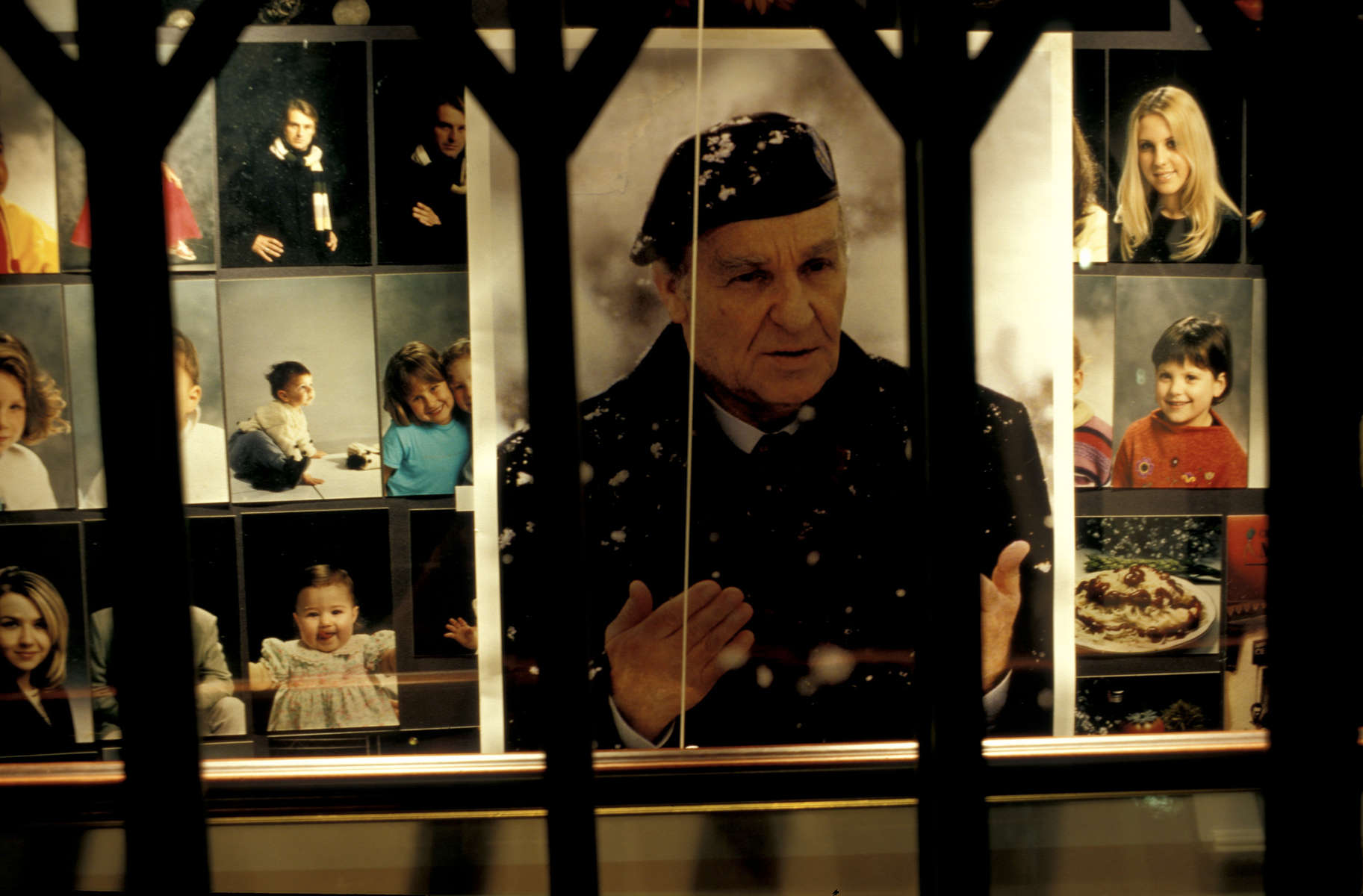 A photo of Alija Izetbegovic, who served as president of Bosnia during the war, and who resisted Western efforts to force him to agree to demands from Serbia and Croatia to carve up the country. After his death in November, 2003, photos of Izetbegovic in his trademark beret sprang up all over Sarajevo, and remained in place months later. March 2004.