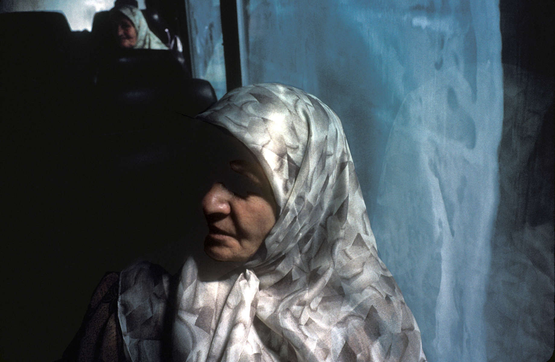A Srebrenica widow on board a bus going to the groundbreaking ceremonies for a memorial to the 7,000 to 8,000 Muslim men and boys who were killed by Serb forces in 1995.