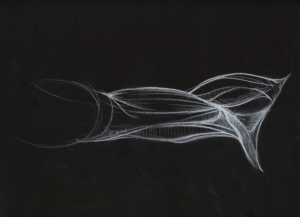 white charcoal on black paper