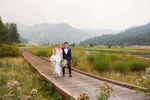 Tahoe Wedding at Squaw Creek Resort. Bride and Groom after ceremony enjoying the lake.