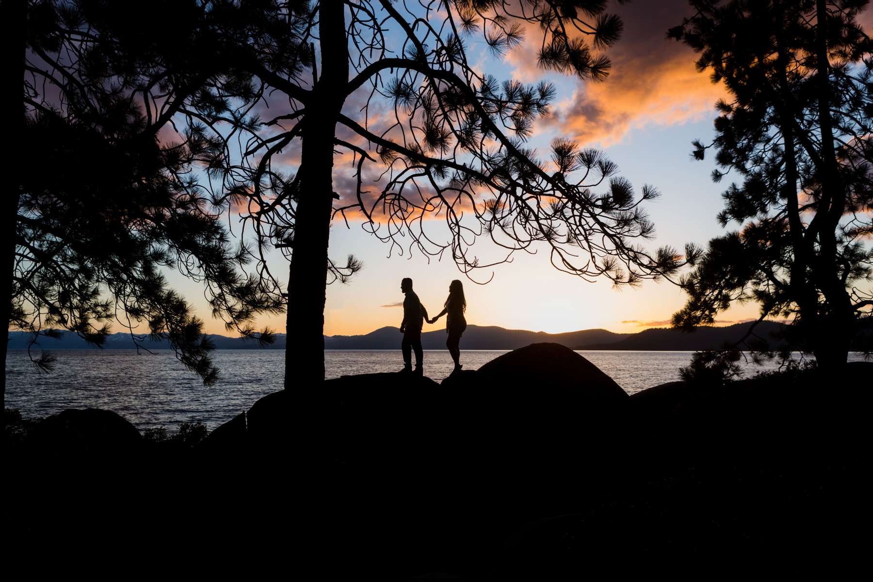 Sand Harbor Lake Tahoe - Engagement photo at Sunset