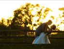Bride and groom at sunset.