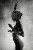 Nude Graine - I - fine art black and white studio nude with feather mask and double exposure