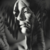 double exposure  portrait of a nude girl and feathers. 
