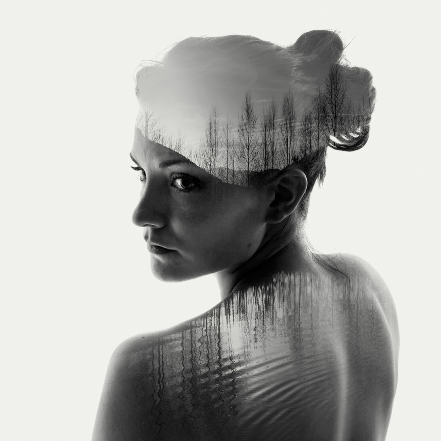 double exposure  portrait of a nude girl. 