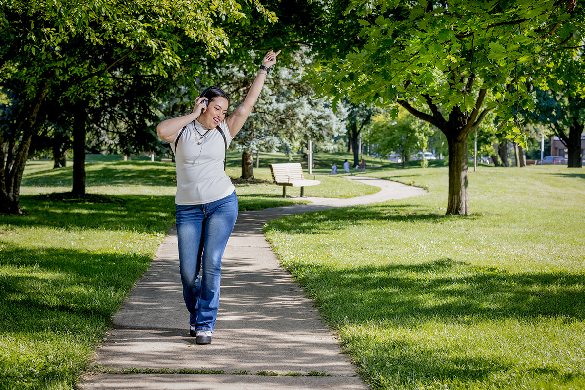 Headphones-on-walking-path