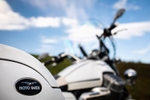 The back logo on the California model Moto Guzzi motorcycle.