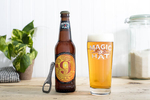 Magic Hat Brewing beer Number Nine on a kitchen countertop. Lifestyle product photography by Jam Creative for Magic Hat.