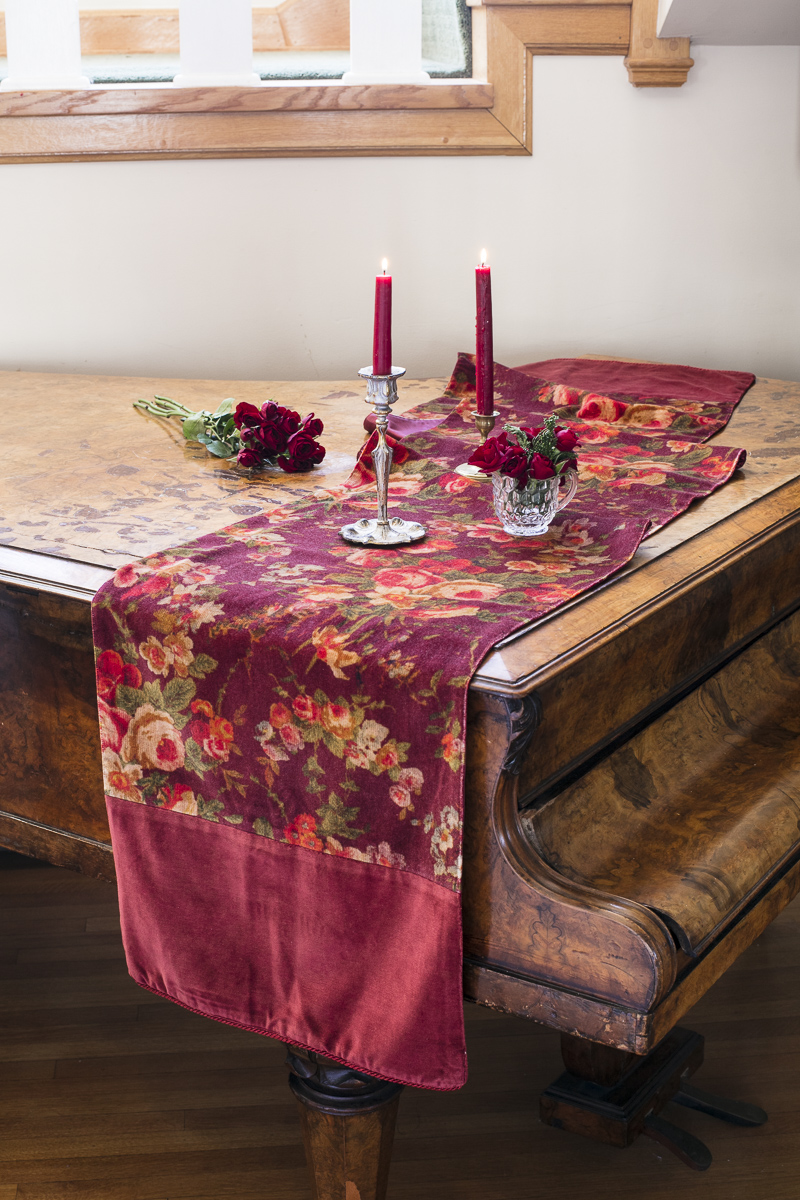 Winter and summer linens by April Cornell - tablecloths, napkins, pillows and more photographed by JAM Creative commercial photographers in Vermont.
