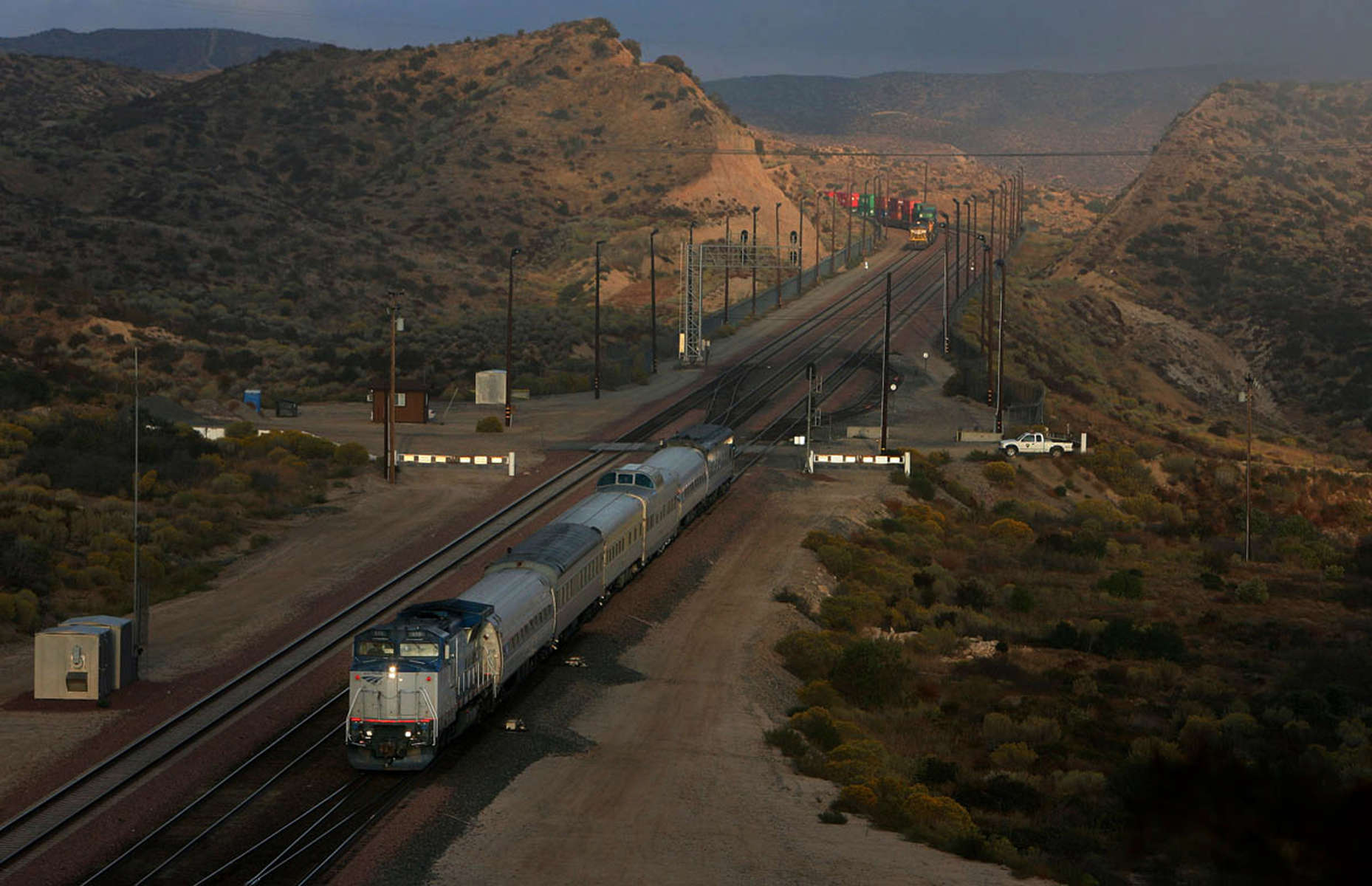 The Kelso Flyer passenger train runs between Barstow and Kelso, Calif., traveling through the scenic Mojave Desert. Officials hope to make it a regular rail service. (The Press-Enterprise/ Mark Zaleski)