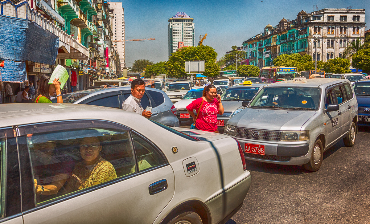 Everyday Yangon traffic jam