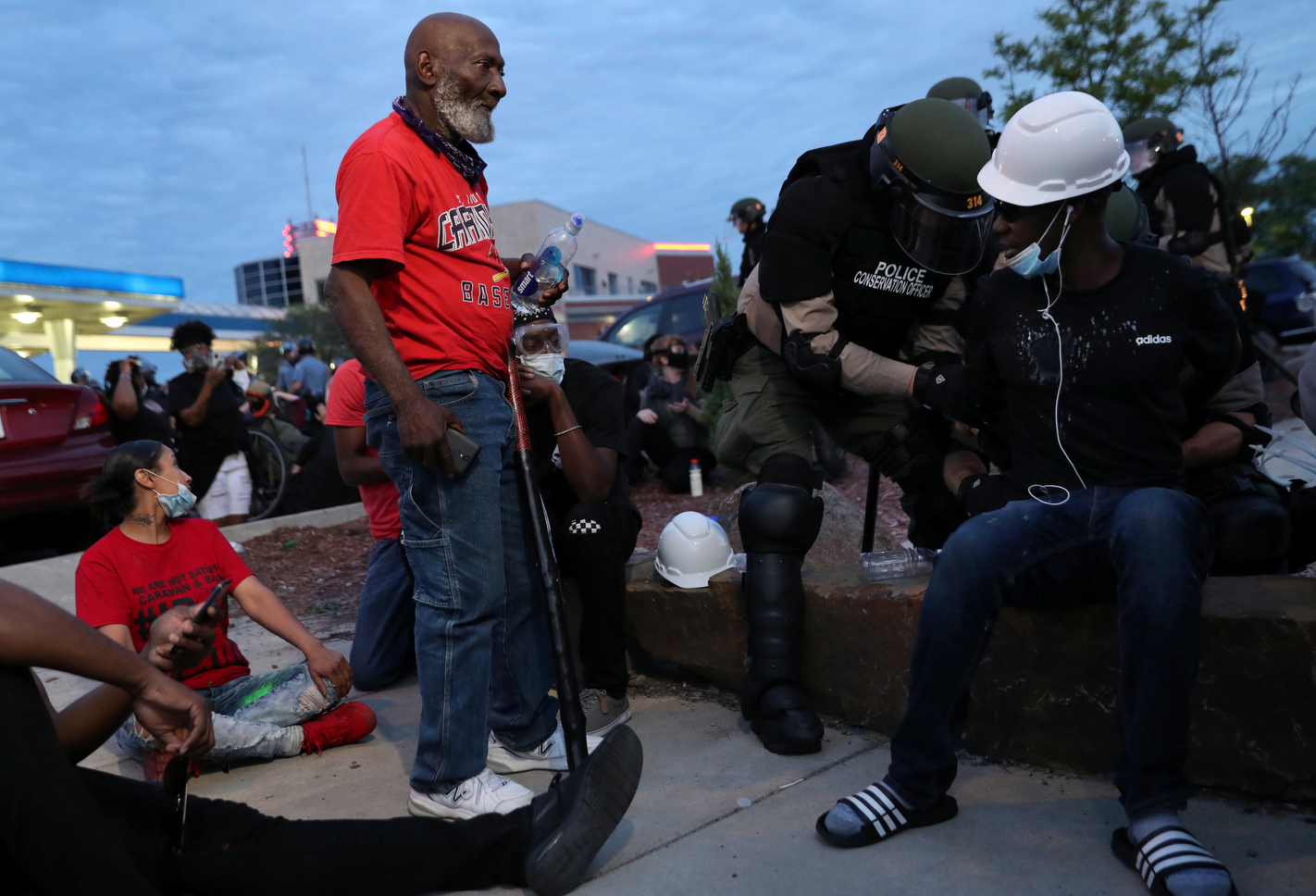 A protester is detained during a rally against the death in Minneapolis police custody of George Floyd, in Minneapolis, Minnesota, U.S. May 31, 2020. REUTERS/Leah Millis