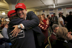 James Wall, left, and Stephen White celebrate as they watch the returns for their candidate during a watch party for Republican Presidential Candidate Donald J. Trump Nov. 8, 2016 in San Francisco, Calif.