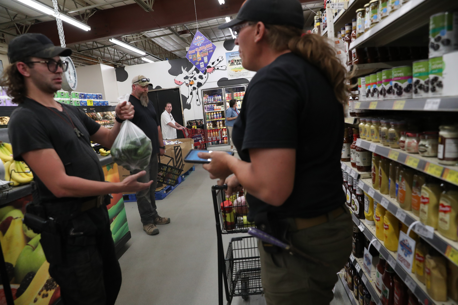 Penny Logue and J Stanley shop for groceries in town in Westcliffe, Colorado.
