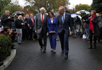 House Majority Leader Steny Hoyer (D-MD), House Speaker Nancy Pelosi (D-CA) and U.S. Senate Minority Leader Chuck Schumer (D-NY) walk away from a news conference after meeting with U.S. President Donald Trump about Trump’s decision to withdraw US troops from Syria at the White House in Washington, U.S., October 16, 2019. Democrats said they walked out of the meeting after it spiraled into name calling and insults. Pelosi said she prays for the president and called the event a {quote}a very serious meltdown{quote}. Pelosi would eventually call for the impeachment of the president based on mounting evidence the democrats believed pointed to an abuse of power by the president based on a phone call he made to President Zelensky asking for an investigation into his political rival Joe Biden's son.