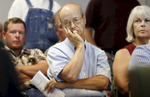 Farmer Glenn Roberston listens to arguments during a hearing between the State Water Board and the Banta-Carbona Irrigation District June 23, 2015 in Stockton, Calif. The hearing was expected to determine whether the state water board can legally stop diversions in the water district, which would threaten the water supply of hundreds of farmers. 