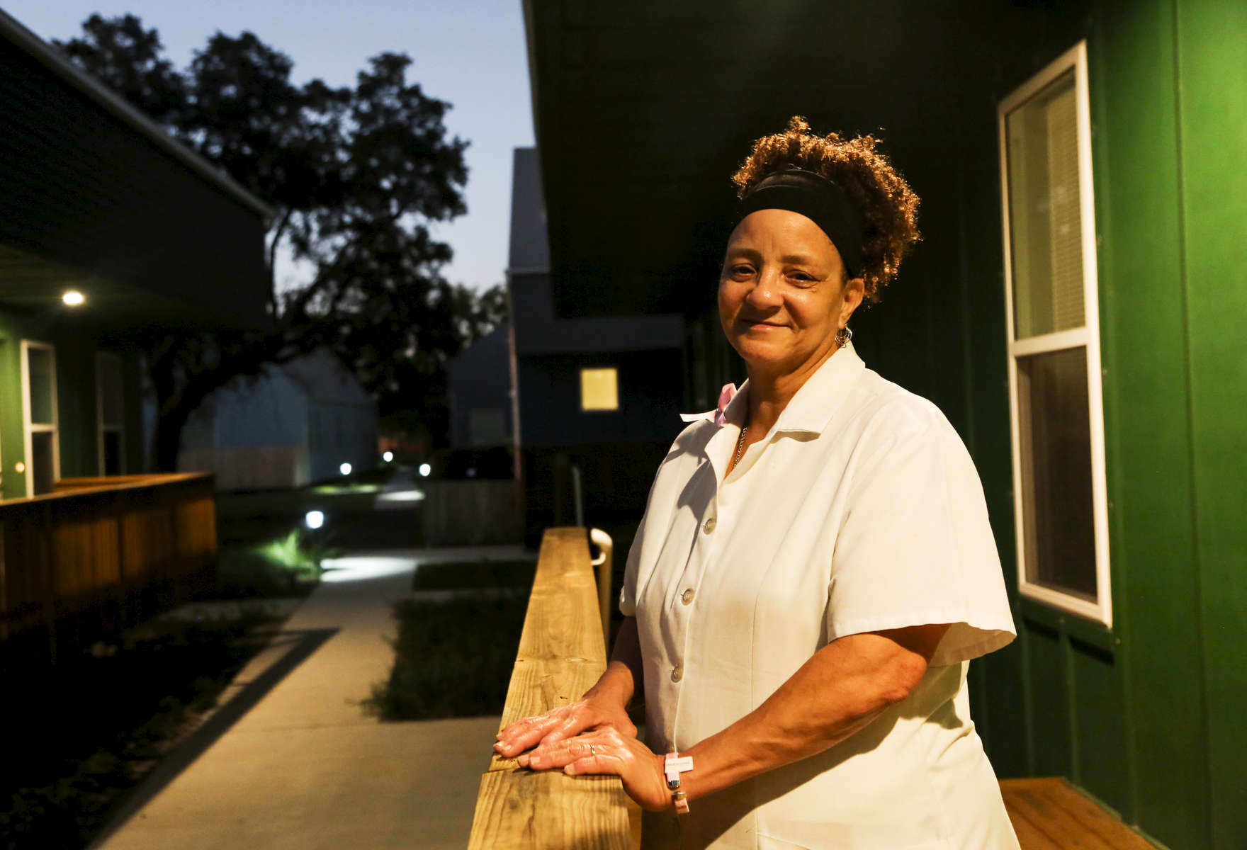 Bastion resident Sylvia Magee 61 in front of her home at the Bastion resident community in New Orleans.