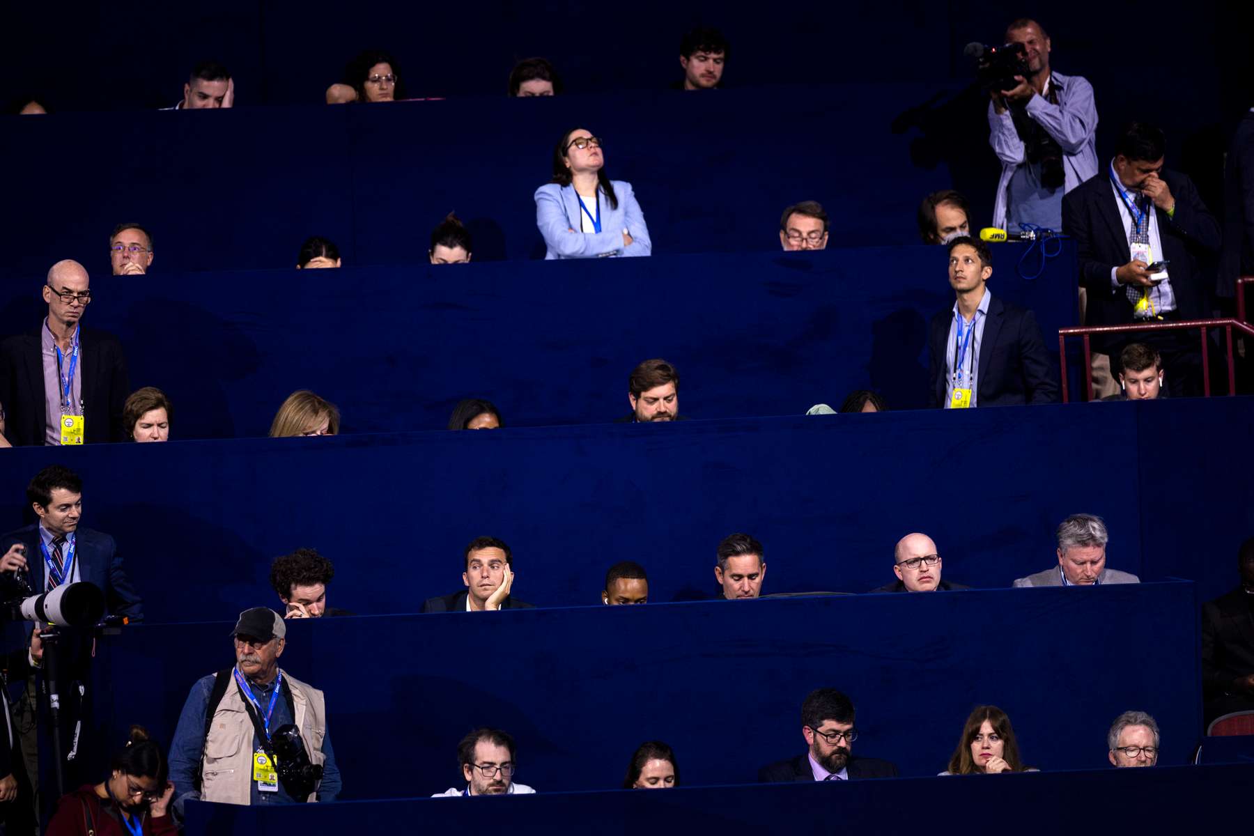 The Written Press riser during the third day of the the Democratic National Convention (DNC) at the United Center in Chicago, Illinois, US, on Wednesday, August 21, 2024. The 2024 Democratic National Convention, held from 19 to 22 August 2024, is when delegates of the United States Democratic Party will select the party's nominees for president and vice president in the 2024 United States presidential election.  MAXPPP/AUDE GUERRUCCI