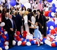 Balloons drop following a speech by Kamala Harris during the fourth day of the the Democratic National Convention (DNC) at the United Center in Chicago, Illinois, US, on Monday, August 22, 2024. The 2024 Democratic National Convention, held from 19 to 22 August 2024, is when delegates of the United States Democratic Party will select the party's nominees for president and vice president in the 2024 United States presidential election.  MAXPPP/AUDE GUERRUCCI