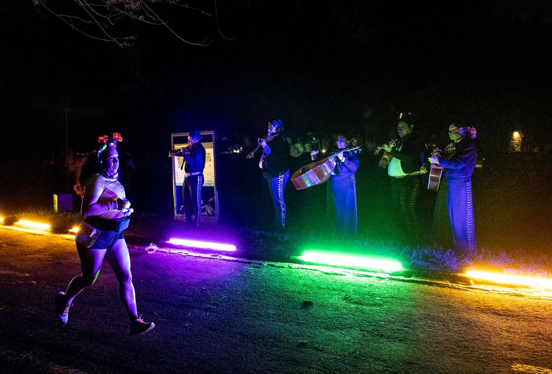 Mariachi encourage the 5K runners at the Gay Games, in Guadalajara, Mexico, on November 10, 2023.