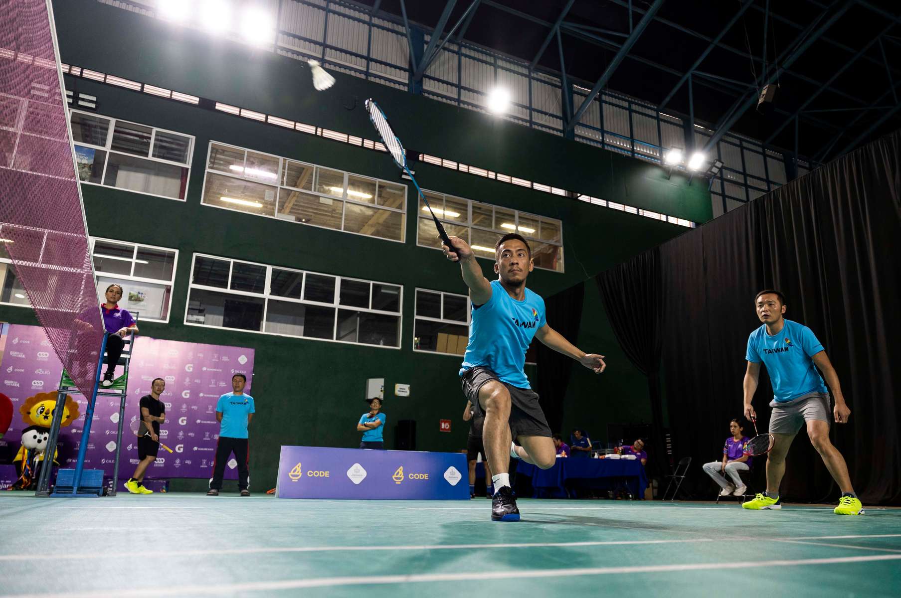 Yang José and Chang Shang Chiang from Taiwan, participate in the Men's Double B+ badmington competition at the Gay Games, in Guadalajara, Mexico, on November 9, 2023.