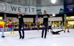 Johnny Manzon-Santos and Alan Lessik rehearse among other participants before an ice-skating competition of the Gay Games in Guadalajara, Mexico on November 8, 2023.