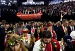 People pray during the fourth day of the Republican National Convention (RNC) at the Fiserv Forum in Milwaukee, Wisconsin, US, on Thursday, July 18, 2024. The 2024 Republican National Convention, held from 15 to 18 July 2024, is when delegates of the United States Republican Party will select the party's nominees for president and vice president in the 2024 United States presidential election.  MAXPPP/AUDE GUERRUCCI