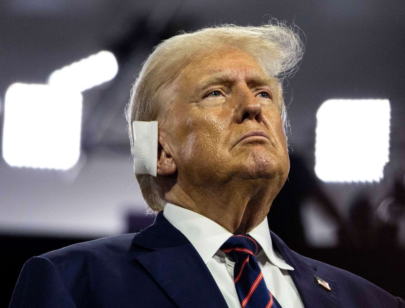 US former President and 2024 Republican presidential candidate Donald Trump attends the third day of the Republican National Convention (RNC) at the Fiserv Forum in Milwaukee, Wisconsin, US, on Wednesday, July 16, 2024. The 2024 Republican National Convention, held from 15 to 18 July 2024, is when delegates of the United States Republican Party will select the party's nominees for president and vice president in the 2024 United States presidential election.  MAXPPP/AUDE GUERRUCCI