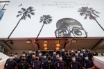 Policemen pose for a picture on the red carpet at the 74th annual Cannes Film Festival in Cannes, France on July 16, 2021. 