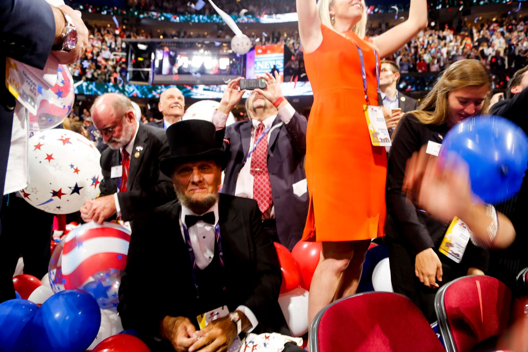 Balloons fall at the end of the Republican convention.