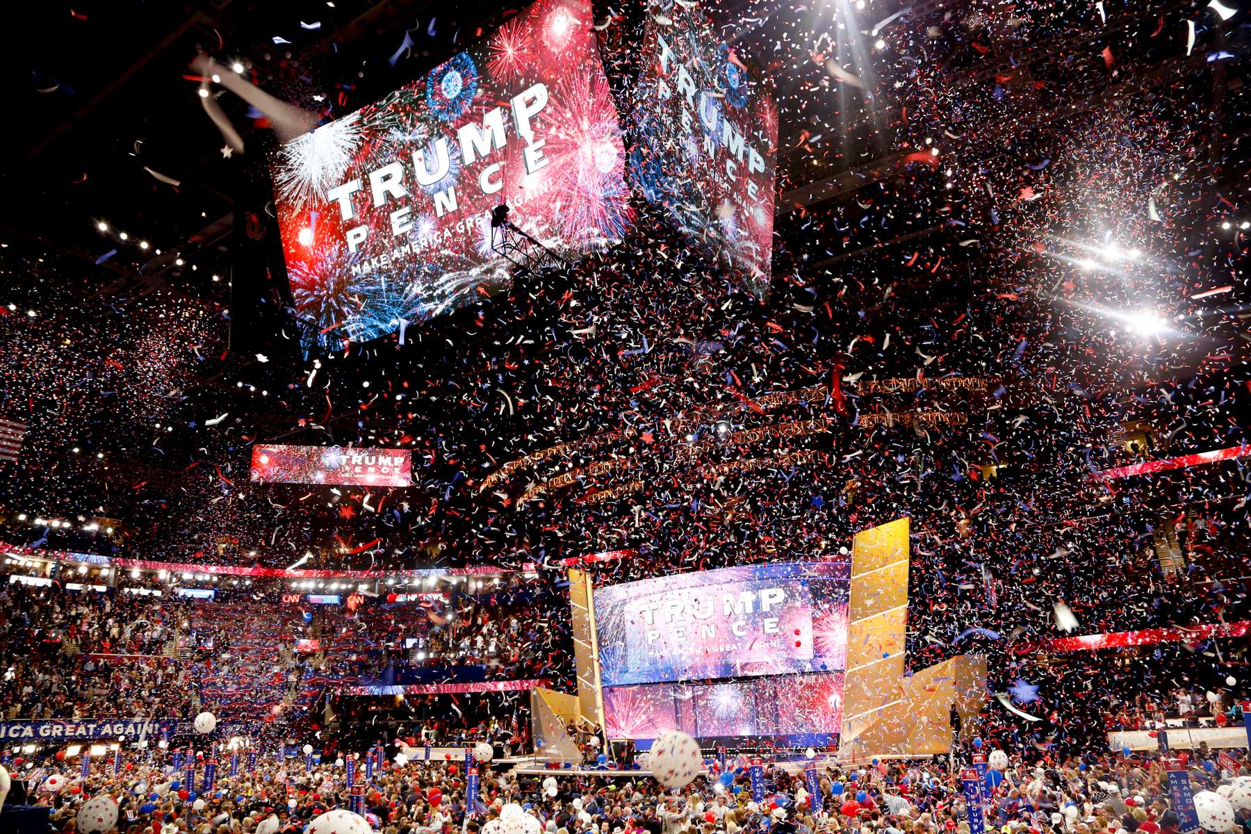 Republican Presidential candidate Donald Trump speaks on stage on the last day of the RNC.