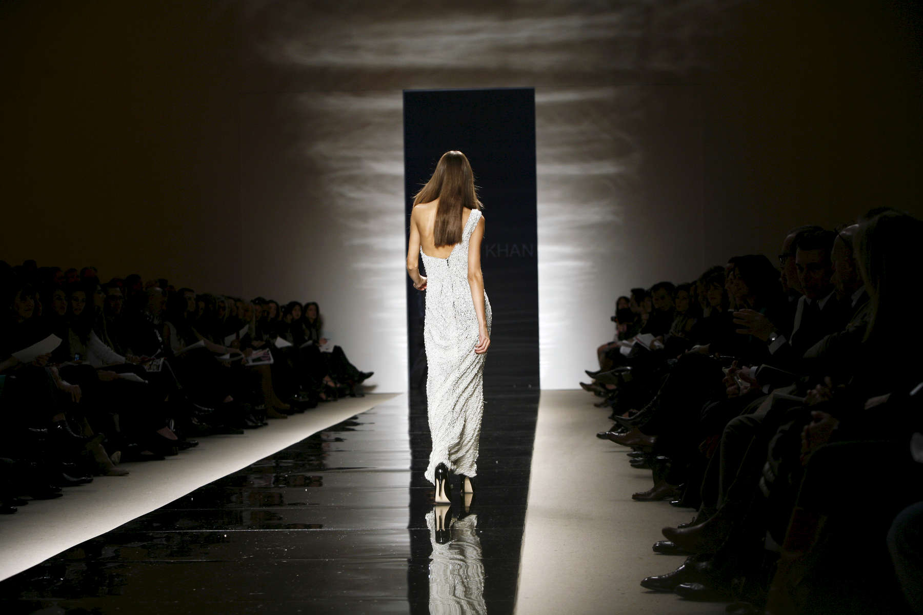 A model walks the runway during the Naeem Khan fashion show, at the New York fashion week, in New York.  