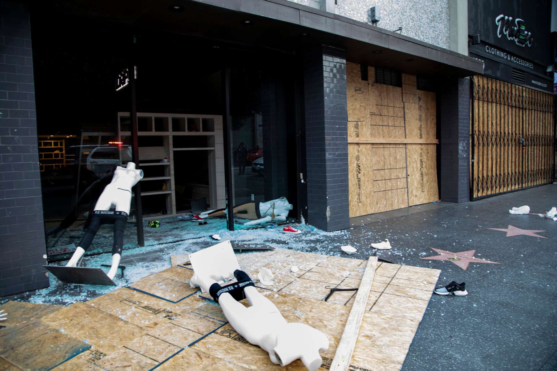 A looted store on Hollywood Boulevard, after a demonstration over the death of George Floyd, on June 1, 2020, in Los Angeles, California.