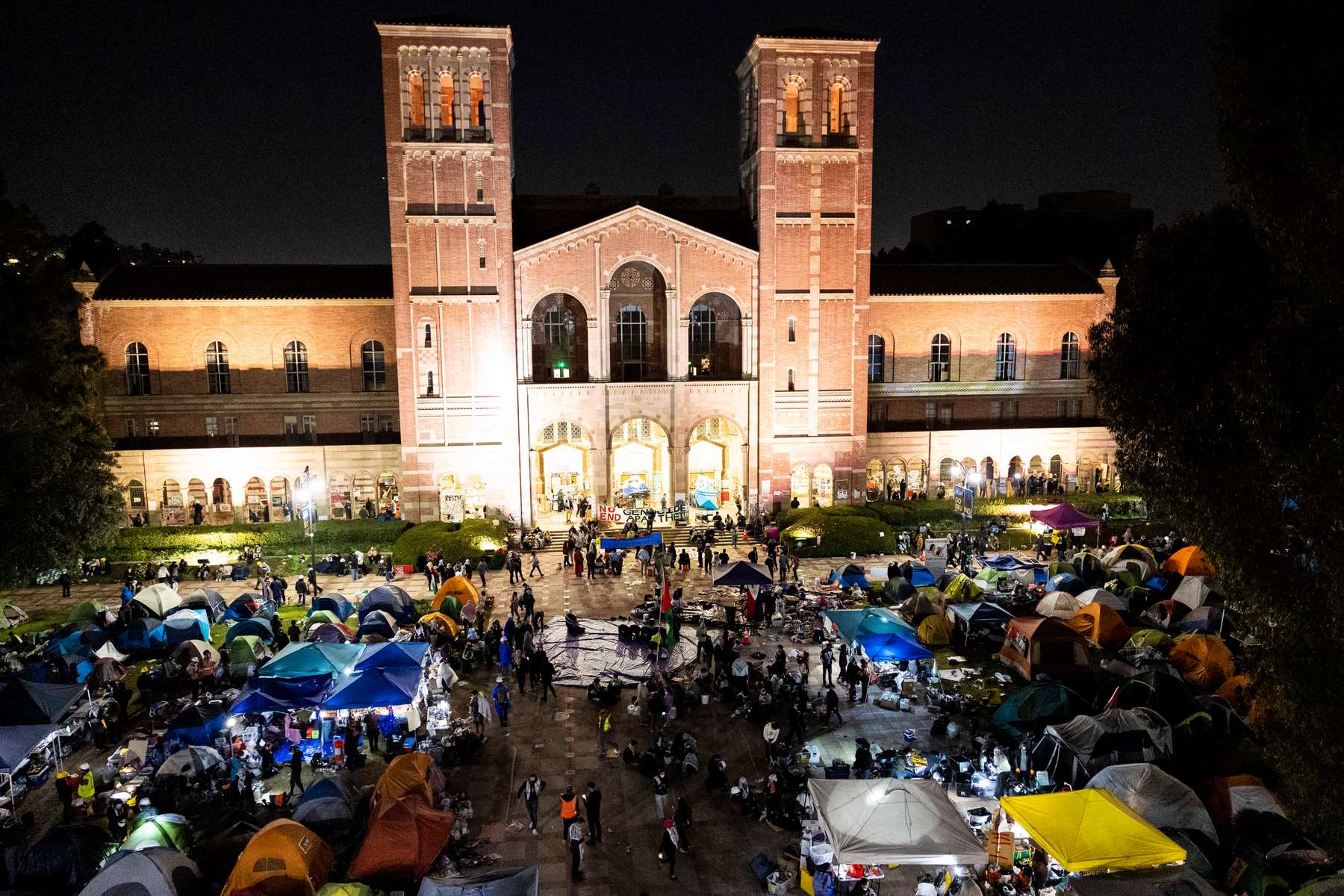 Tents are seen at a Pro-Palestinian encampment at the University of California, Los Angeles (UCLA) campus on May 2, 2024 in Los Angeles, California.