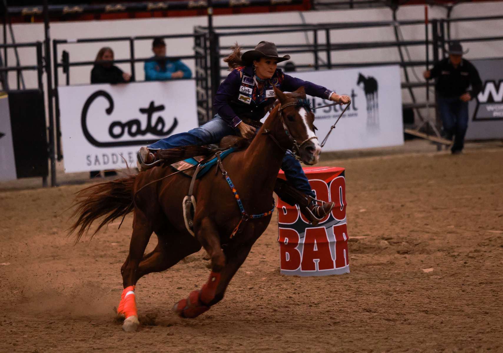 Stephanie Fryar participates in the Barrel Racing Main Event of the Women's Rodeo World Championship at the South Point Arena, in Las Vegas, Nevada, U.S., October 29, 2021.  Picture taken on October 29, 2021. 