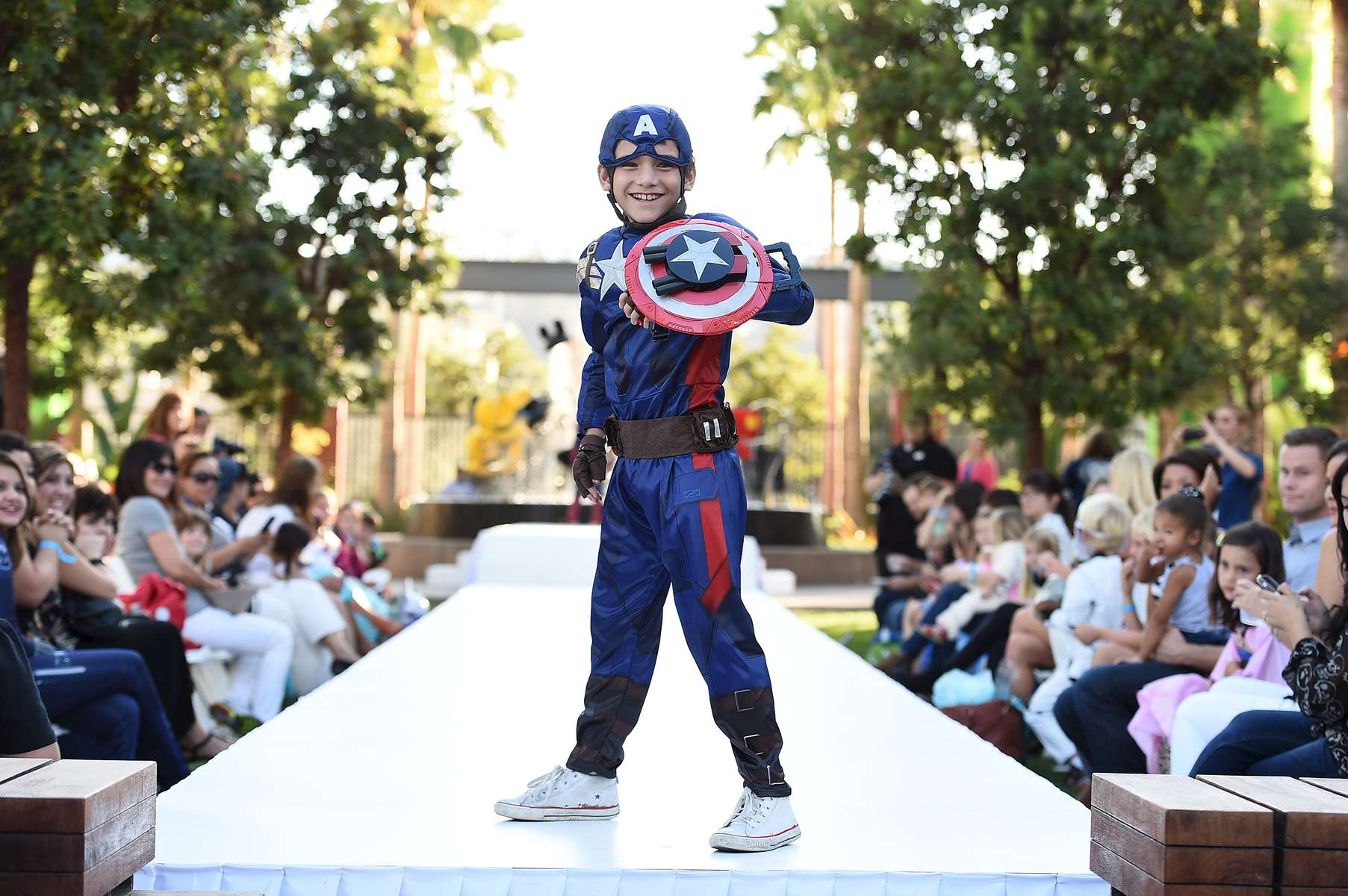 IMAGE DISTRIBUTED FOR DISNEY CONSUMER PRODUCTS - A model dressed up as Marvel\'s Captain America is seen at Disney Consumer Products\' VIP Halloween Fashion Show on Wednesday, Oct. 1, 2014 in Glendale, Calif. (Photo by Jordan Strauss/Invision for Disney Consumer Products/AP Images)