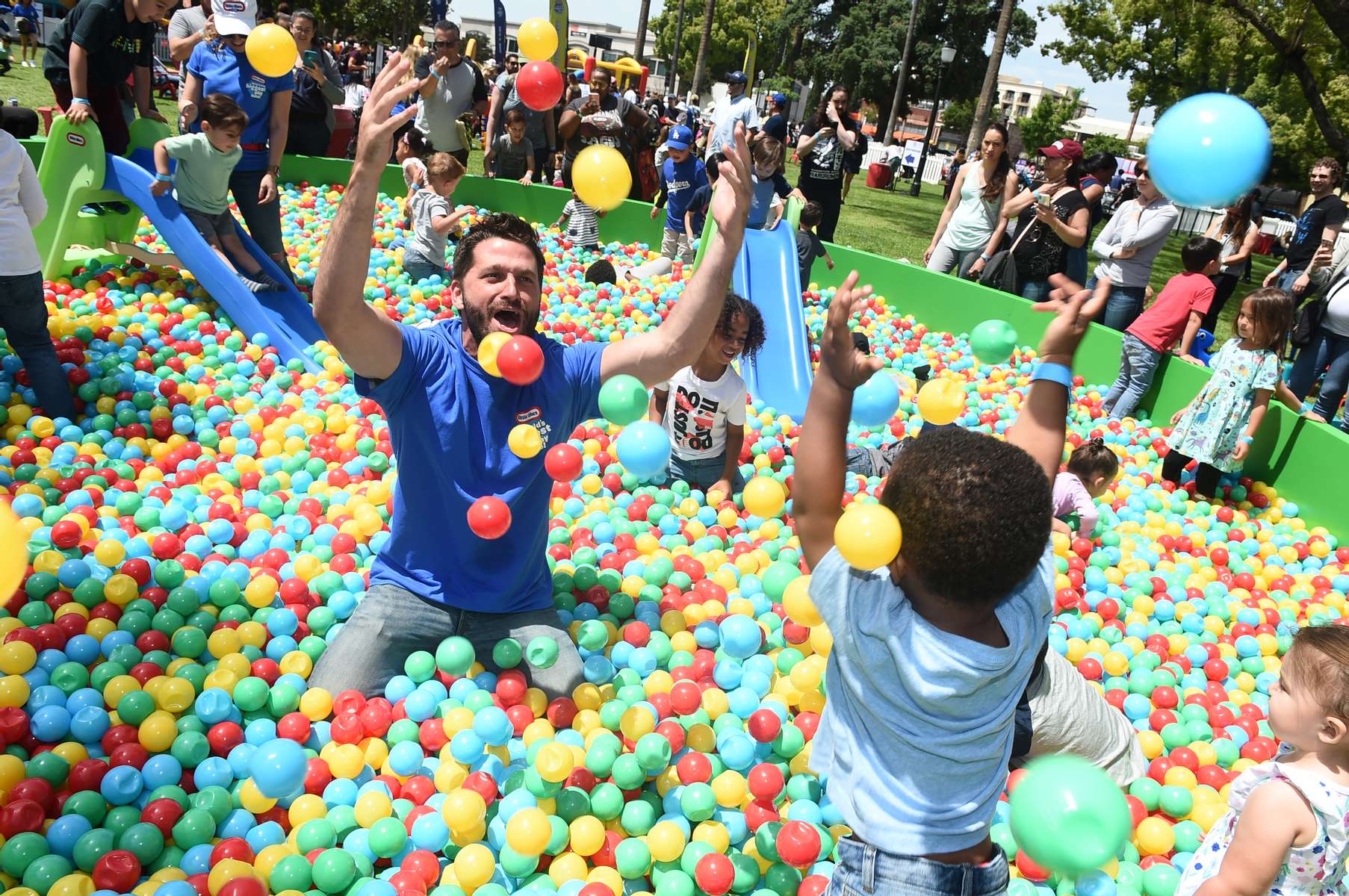 IMAGE DISTRIBUTED FOR LITTLE TIKES - Brett Tutor from TLC’s “Trading Spaces” hosted Little Tikes' 50th anniversary -- the World’s Biggest Play Date --  on Saturday, May 18, 2019, in Pasadena, Calif., inspiring parents and kids to play together. Little Tikes is known for such iconic childhood toys as the Turtle Sandbox, Cape Cottage Playhouse™, Jump N Slide Bouncer and Easy Store ™ 3ft Trampoline among many other toys. (Photo by Jordan Strauss/Invision for Little Tikes/AP Images)