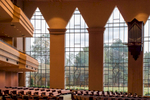 Calvary is an evangelical, non-denominational church with deep roots in the Charlotte, North Carolina community.  The architectural design is 20th Century Modernism, with representative clean lines, pointed arches and focus on functionality; for example the use of large clear glass windows rather than ornate stained glass.