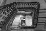 Memorial Hall OTR Cincinnati, OH.  This image is of one of two lavish marble staircase leading from the gallery to the main foyer.