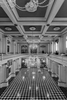 Music Hall OTC Cincinnati, OH.  This image is of Lindner Grand Foyer from the gallery level.   The three beautiful crystal chandeliers, shown in this image, which were formerly located in the Lindner Grand Foyer were moved to Corbett Tower which overlooks Washington Park from the gallery.