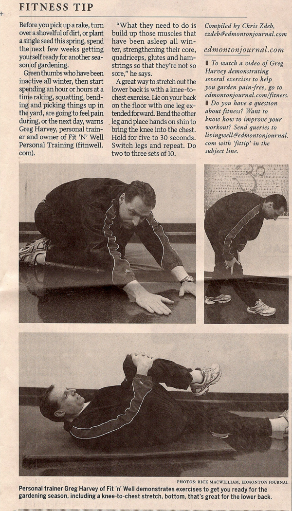 Edmonton Journal's Chris Zdeb interviews personal trainer Greg Harvey regarding hamstring and back stretches.