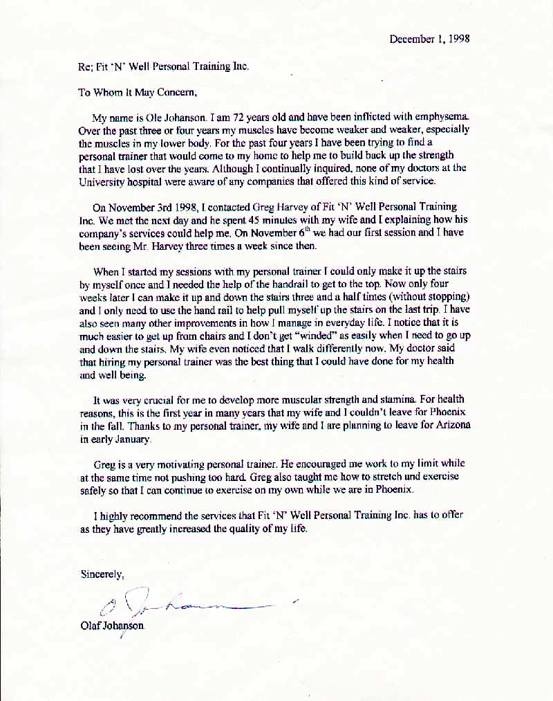 senior client testimonial letter